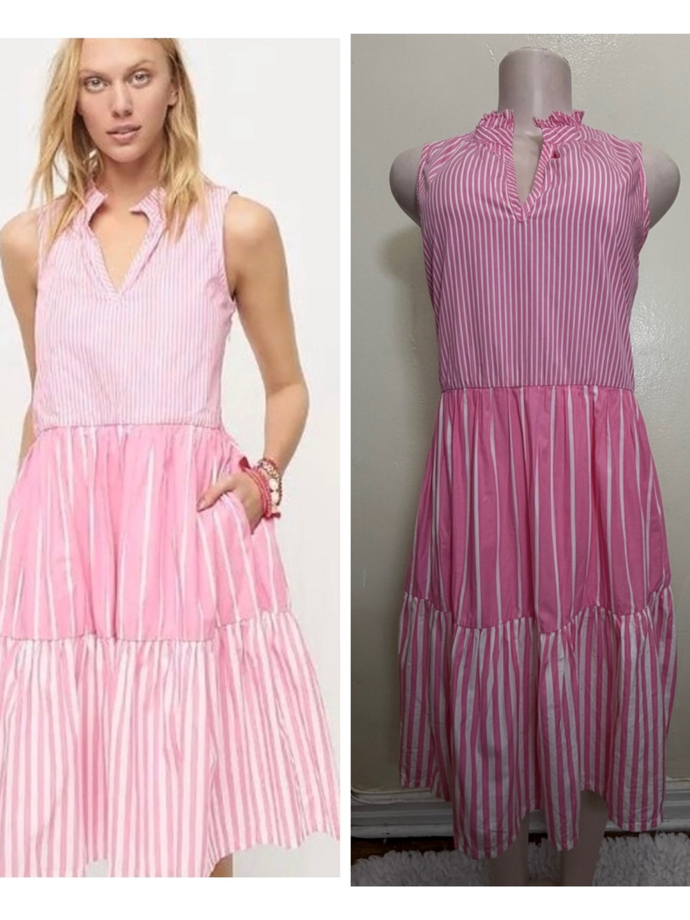 NWOT J. Crew Pink and White Striped Sleeveless Tiered Dress